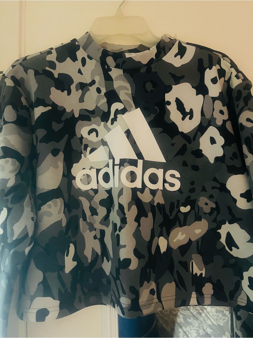 adidas Black and Gray Camo Logo Crop Sweatshirt